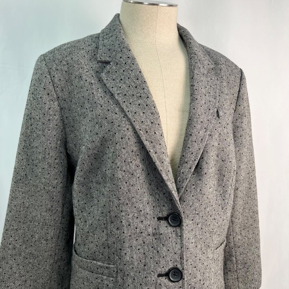 BANANA REPUBLIC Gray Wool Blend Dotted Pattern 3/4 Sleeve Blazer Size 14 - Picture 4 of 8
